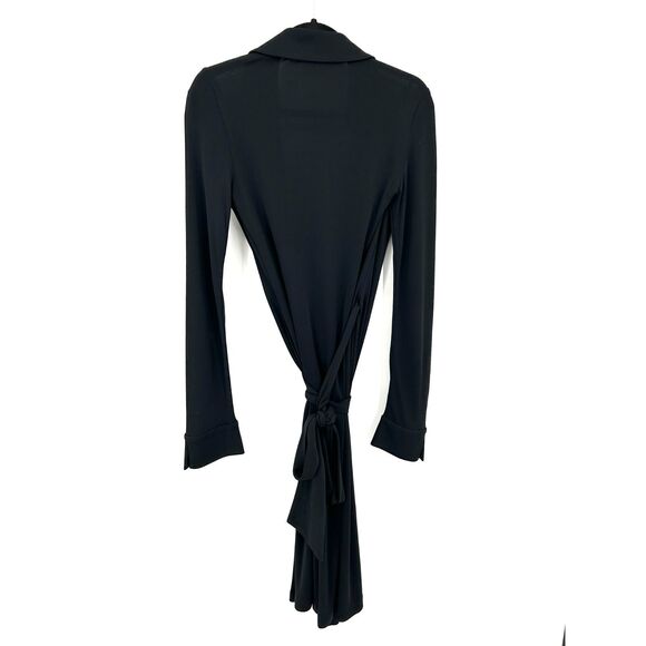 DIANE VON FURSTENBERG Classic Black Collared Office Mini Wrap Dress Size 10 - Picture 3 of 7